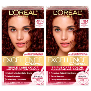 L'Oreal Paris Excellence Crème Permanent Hair Dye, Triple Care Hair Color with Pro-Keratine Complex for 100% Gray Hair Coverage, 4RM Dark Mahogany Re