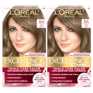 L'Oreal Paris Excellence Crème Permanent Hair Dye, Triple Care Hair Color with Pro-Keratine Complex for 100% Gray Hair Coverage, 6A Light Ash Brown,