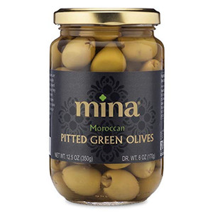 Mina Green Olives Pitted, 12.5 oz - Delicious Pitted Green Olives, Keto and Paleo Snack, Hand Picked, Naturally Cured, Gluten Free, Low Carb, Vegan,