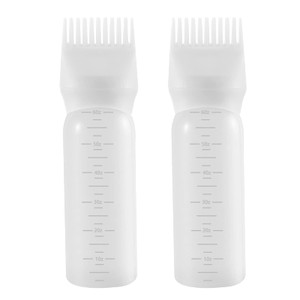 Pimoys Root Comb Applicator Bottle 6 Ounce, 2 Pack Hair Oil Applicator, Applicator Bottle for Hair Dye Applicator Bottle with Graduated Scale, White