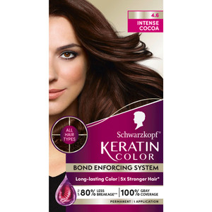 Schwarzkopf Keratin Permanent Hair Dye Cream, 4.6 Intense Cocoa, Professional Quality Color for Up to 100% Gray Coverage, Bond Enforcing System