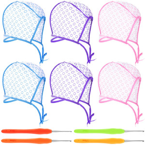 Waydress 6 Pieces Highlight Hair Cap Salon Hair Coloring Highlighting Dye Tipping Cap Frosting Caps with 4 Pieces Highlighting Needles Crochet Hooks