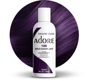 Adore Semi Permanent Hair Color (186 Rich Eggplant) | Vegan & Cruelty-Free Purple Hair Dye | No Ammonia, No Peroxide, No Alcohol | 4 Fl Oz