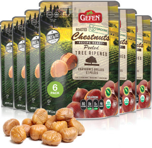 Gefen Organic Whole Peeled and Roasted Chestnuts, 5.2oz (6 Pack) | Chestnuts Peeled and Ready to Eat | Great for Cooking & Baking | Gluten Free | Kos