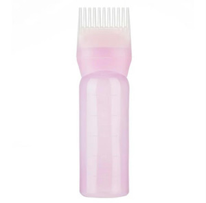 Junfamilee 1Pc Pink Root Comb Applicator Bottle, Nice and Professional 120ml Hair dye Bottle applicator with Graduated Scale Brush Root Comb applicat