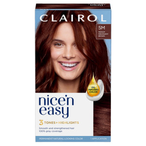 Clairol Nice'n Easy Permanent Hair Dye, 5M Medium Mahogany Brown Hair Color, Pack of 1