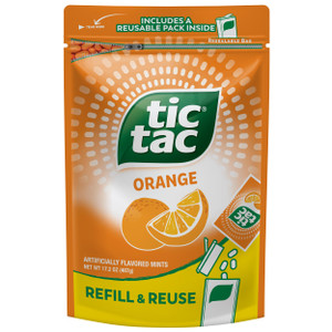 Tic Tac Bulk Orange Refill Bag, On-the-Go Pocket-Sized Mints, Includes Empty Refillable Pack, 17.2 oz