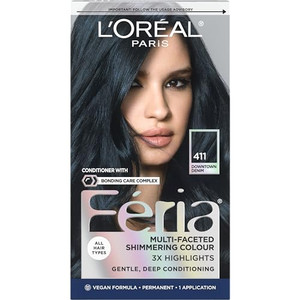 L'Oreal Paris Feria Multi-Faceted Shimmering Permanent Hair Color, 411 Downtown Denim, Pack of 1 Hair Dye Kit