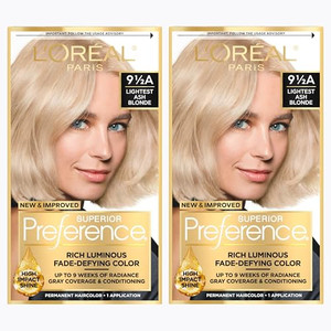 L'Oreal Paris Superior Preference Luminous Fade-Defying Permanent Hair Color, Hair Dye For Up to 9 Weeks of Radiance, Lightest Ash Blonde 9.5A, 1 Hai