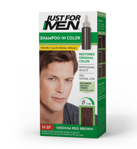 Just For Men Shampoo-In Color (Formerly Original Formula), Mens Hair Color with Keratin and Vitamin E for Stronger Hair - Medium Red Brown, H-37, Pac