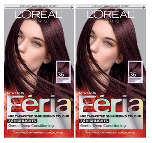 L'Oreal Paris Feria Multi-Faceted Shimmering Permanent Hair Color, Chocolate Cherry, Hair Dye Kit, Pack of 2