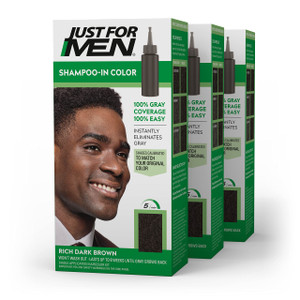 Just For Men Shampoo-In Color (Formerly Original Formula), Mens Hair Color with Keratin and Vitamin E for Stronger Hair - Rich Dark Brown, H-47, Pack