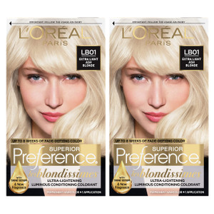 L'Oreal Paris Superior Preference Fade-Defying + Shine Permanent Hair Color, LB01 Extra Light Ash Blonde, Pack of 2, Hair Dye