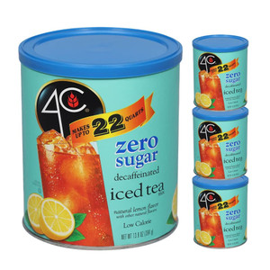 4C Zero Sugar Powdered Drink Mix Cannisters, Zero Sugar Decaffeinated Iced Tea 3 Pack, 22 Quarts, Family Sized Cannister, Low Calorie, Thirst Quenchi