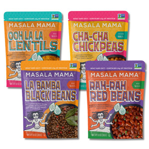 Masala Mama Variety - Lentils, Chickpeas, Black Beans & Red Beans - Heat and Eat Indian Food - Prepared Ready to Eat Microwave Meals - Non-GMO & Vega