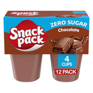 Snack Pack Zero Sugar Chocolate Flavored Pudding Cups, 3.25 oz., 4-Count (Pack of 12)