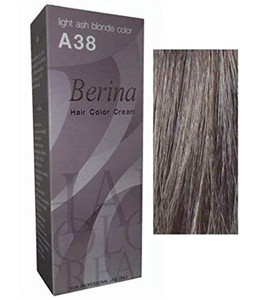 Berina Permanent Hair Dye Color Cream # A38 Light Ash Blonde Color Made in Thailand.(BY PPR)