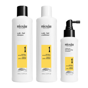 Nioxin Scalp + Hair Thickening System 1 | For Natural or Untreated Hair with Light Thinning | With Niacinamide and Biotin | Trial Size | 1 Month Supp