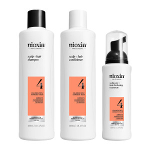 Nioxin Scalp + Hair Thickening System 4 |For Colored or Damaged Hair with Progressed Thinning| With Niacinamide and Biotin | Full Size| 3 Month Suppl