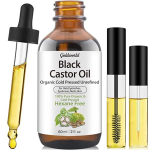GoldWorld100% Organic Pure Black Castor Oil Cold Pressed,for Hair Eyebrows Eyelash Growth Serum to Grow Lashes,Castor Oil for Skin Body Face,Caster O