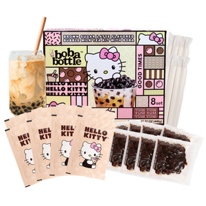 Hello Kitty Instant Boba Milk Tea Kit, Brown Sugar Flavor, with Taiwan Tapioca Pearls, Paper Straws Included (8 Servings)