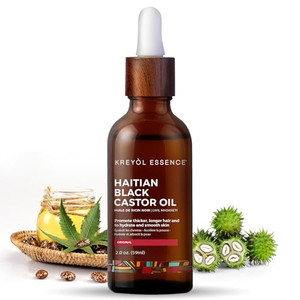 Kreyol Essence - 2 Oz Original Haitian Black Castor Oil, Glass Bottle - Thicker Brows & Longer Eyelashes, Paraben Free, Natural Ingredients