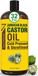 Seven Minerals, Pure Jamaican Black Castor Oil - Big 32 fl oz Bottle - Unrefined & Hexane Free - for Hair Growth, Thicker Eyelashes & Eyebrows, Dry S