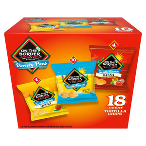 On The Border Tortilla Chips Variety Pack, 18 Count Single-Serve Bags (1 oz Each)  Includes Tortilla Rounds, Queso Flavored Tortilla Rounds, and Sal
