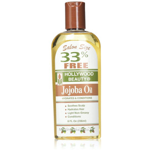 Hollywood Beauty Jojoba Hair Oil, 8oz Bottle, Light Non Greasy, Hydrates & Conditions Hair, Soothes scalp, Anti-Frizz fighter, Can be Used as a Hot O