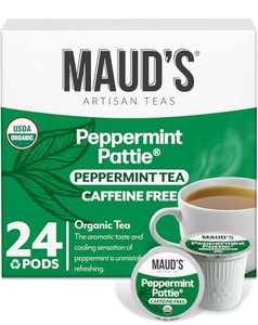 Maud's Organic Peppermint Tea Pods, 24 ct, Recyclable Single Serve Pods  100% Gourmet Blended Tea Leaves, Compatible with Keurig K Cups Maker