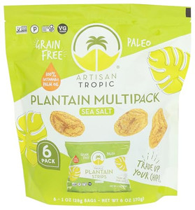 ARTISAN TROPIC Plantain Strips Sea Salt - 6 Pack, 1oz - Vegan, Paleo, Gluten Free Chips - Individual Bags Healthy Snacks for School, Gym, Kids  Whol