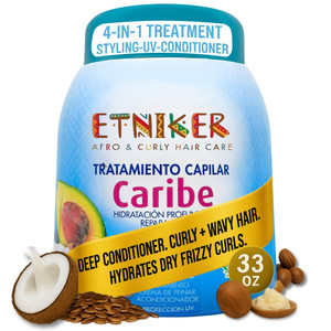 Etniker Caribe, Leave in conditioner curly, Hydrating curl cream, Curly hair mask hydrating, Salon grade results 33 Oz.