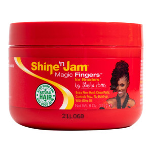 AmPro Shine-n-Jam Magic Fingers Gel for Braids - Provides Firm Hold with Non-Greasy Shine - Strengthens Hair with Silk Proteins - Works on Any Hair T