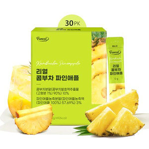 Funeat Real Kombucha Pineapple Flavor, Zero Sugar, Sparkling Fermented Powered Mix Beverage from Korea, 30 Sticks, 5 Ounce (Fineapple Concentrate)