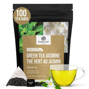 Jasmine Green Tea Bags, 100 Counts, Mountain Loose Leaf Green Tea, Flavored, Delightful Aroma, Sugar Free, 100% Natural Gluten Free, Medium Caffeine