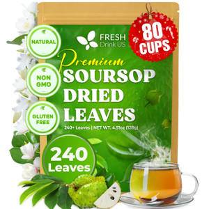 FreshDrinkUS, 240+ Premium Soursop Graviola Dried Leaves Tea, 230-250 Whole Soursop Leaves, Wildcrafted, Graviola , Guanabana , Hoja Guanabana, Loose