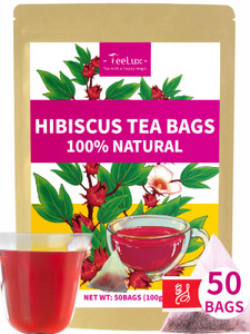 TeeLux Hibiscus Tea Bags, Natural Hibiscus Flowers Herbal Tea, Caffeine Free, Refreshing Tart Flavor, Hot & Iced Tea, 50 Count
