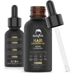 Elevate Hair Regrowth Treatment 5% Minoxidil Solution - Biotin Serum Hair Growth Oil for Men & Women - Thicker Fuller Stronger Hair - Stops Hair Loss
