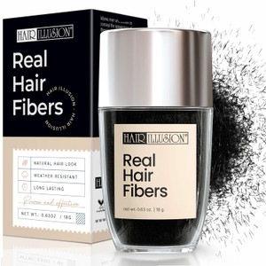 Hair Illusion Black Real Hair Fibers for Thinning Hair - 100% Natural Texture, Non Synthetic Hair Fibers - Bald Spot Cover Up for Women & Men - 18 Gr
