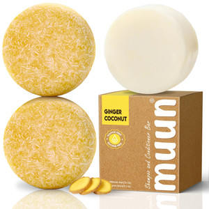 Muun Ginger Shampoo and Conditioner Bar Pack 3 - Hair Growth & Regrowth, Anti Hair Loss, Strengthen & Volumize, pH Balanced - Sulfate & Silicone Free