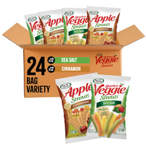 Sensible Portions Sweet & Salty Straws Variety Pack, Apple Straws and Sea Salt Veggie Straws, 0.75 oz Bag (Pack of 24)
