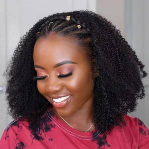 SAEIALL Hair Mongolian Afro Kinky Curly Clip In Hair Extensions 4C Afro Kinky Clip Ins 120g/set Mongolian Virgin Remy Human Hair Clip On Hair (1 bund