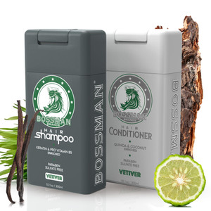 Bossman Hair Shampoo and Conditioner Combo - Hydrating, Strengthening, and Soothing Formula for Men's Hair - Paraben Free & Sulfate Free (Vetiver X)