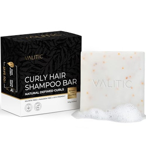 VALITIC Curly Hair Shampoo Bar - Sustainable Solid Shampoo for Hair Strengthening, Made with Rice Water, Vitamin C, Argan and Keratin - Define Natura
