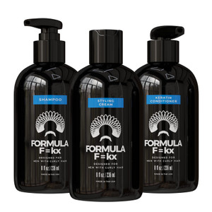 Formula F=kx - Curly & Kinky Hair Care System for Men - Hydrating Shampoo, Conditioner, and Curl Cream Set - Sulfate Free - Ocean Scent - 8oz Each