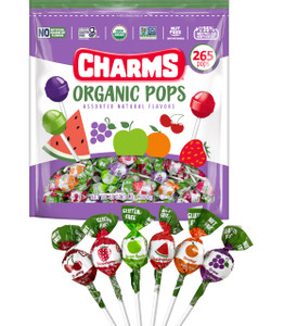 Charms Organic Pops (265 Count)  USDA Organic Fruit Candy Lollipops Made with All Natural Flavors and Ingredients  Dye-Free, Gluten- Free, Non-GMO,