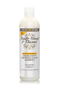 Creme of Nature Double Duty Detangle and Slip Shampoo with Butter Blend, Flaxseed and Argan Oil, Moisture-Rich Elongating Cleanser for Natural, Curly
