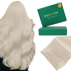 Easyouth Clip in Hair Extensions Human Hair Blonde Clip in Hair Extensions Human Hair White Blonde Real Hair Extension Clips in Ease of Use 16 Inch 1