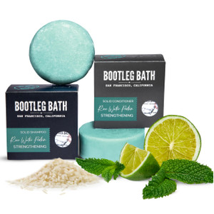 BOOTLEG BATH Strengthening Shampoo and Conditioner Bar Set with Rice Water Protein and Argan Oil, Vegan, Sulfate-Free, Phthalate-Free, Paraben-Free,