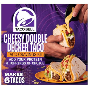 Taco Bell Cheesy Double Decker Taco Dinner Kit with 6 Soft Tortillas, 6 Crunchy Taco Shells, Velveeta Cheese Sauce & Seasoning, 14 oz Box
